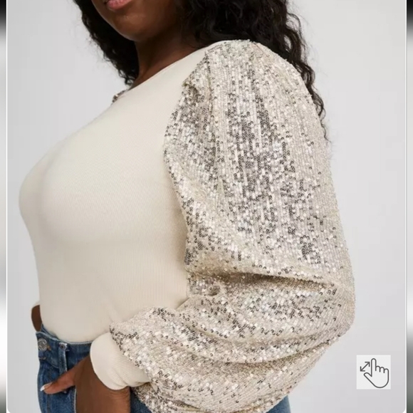 Torrid Beige Sequin Sleeve Top - Picture 3 of 11